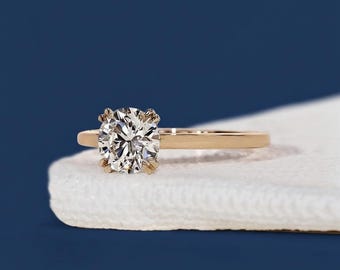 Anello di fidanzamento con diamante rotondo da 1 ct, solitario in oro massiccio VVS2 F certificato IGI