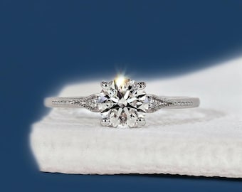 Anello di fidanzamento con diamante rotondo coltivato in laboratorio, 1,04 ct, oro massiccio