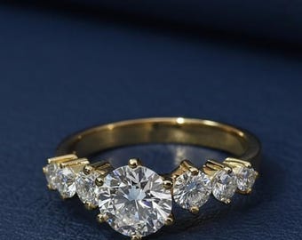 Anillo de compromiso con diamante redondo cultivado en laboratorio de 1,40 quilates, certificado por IGI, plata 925, oro de 10 quilates y oro de 14 quilates.