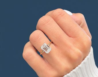 Anillo de compromiso solitario con diamante cultivado en laboratorio de talla esmeralda de 3 quilates, certificado por IGI, pureza VVS2 F, oro.