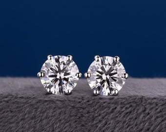 Pendientes de botón con diamantes cultivados en laboratorio de 3 quilates, IGI VVS1 F, cierre de rosca.