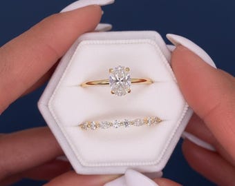 Anello di fidanzamento in oro 14K e 18K con diamanti ovali coltivati in laboratorio da 1,55 ct, set da sposa VVS2 F certificato IGI