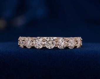 Lab Grown Diamond Eternity Band Ring, Round Brilliant Wedding Band, Half Eternity Stackable Ring, Anniversary Gift
