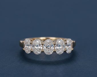 Anillo de eternidad ovalado con diamante cultivado en laboratorio, anillo de boda de 1,23 quilates, anillo apilable de oro.