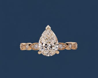 Anello di fidanzamento con diamante taglio a pera coltivato in laboratorio, 1,79 ct, oro massiccio