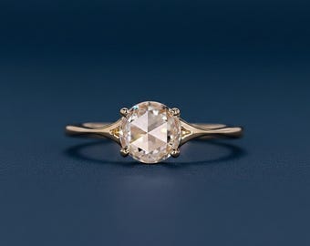 Anello di fidanzamento con diamante da laboratorio taglio rosa, anello da sposa minimalista in oro 14 carati
