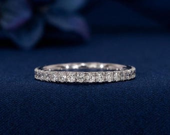 Aliança de casamento com diamantes cultivados em laboratório, meia aliança, anel cravejado de diamantes, aliança empilhável, aliança de casamento minimalista em ouro
