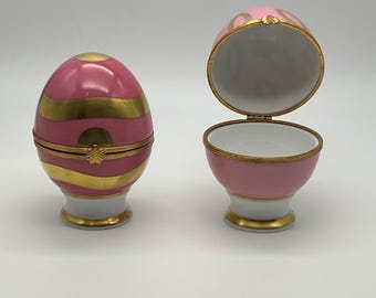 アンティーク リモージュ磁器製卵型ジュエリーボックス：レイノー社製