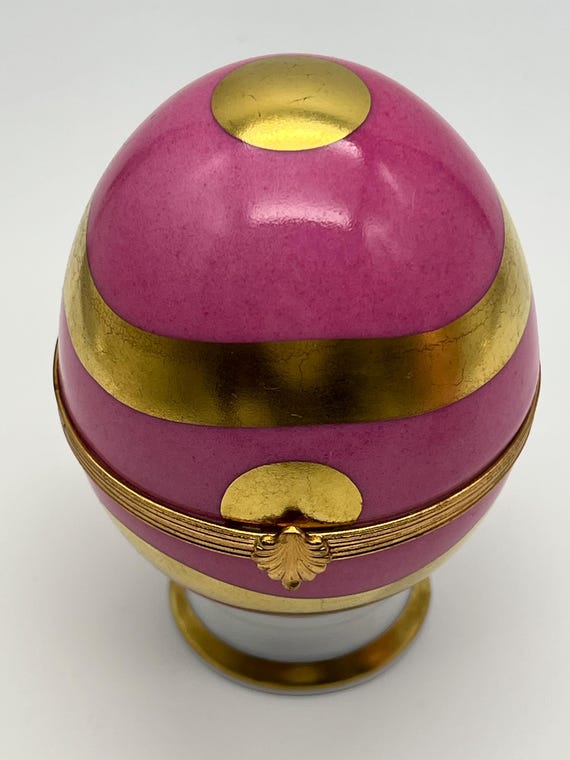 Vintage Limoges Raynaud Egg Trinket Box – Pink & Gold Porcelain