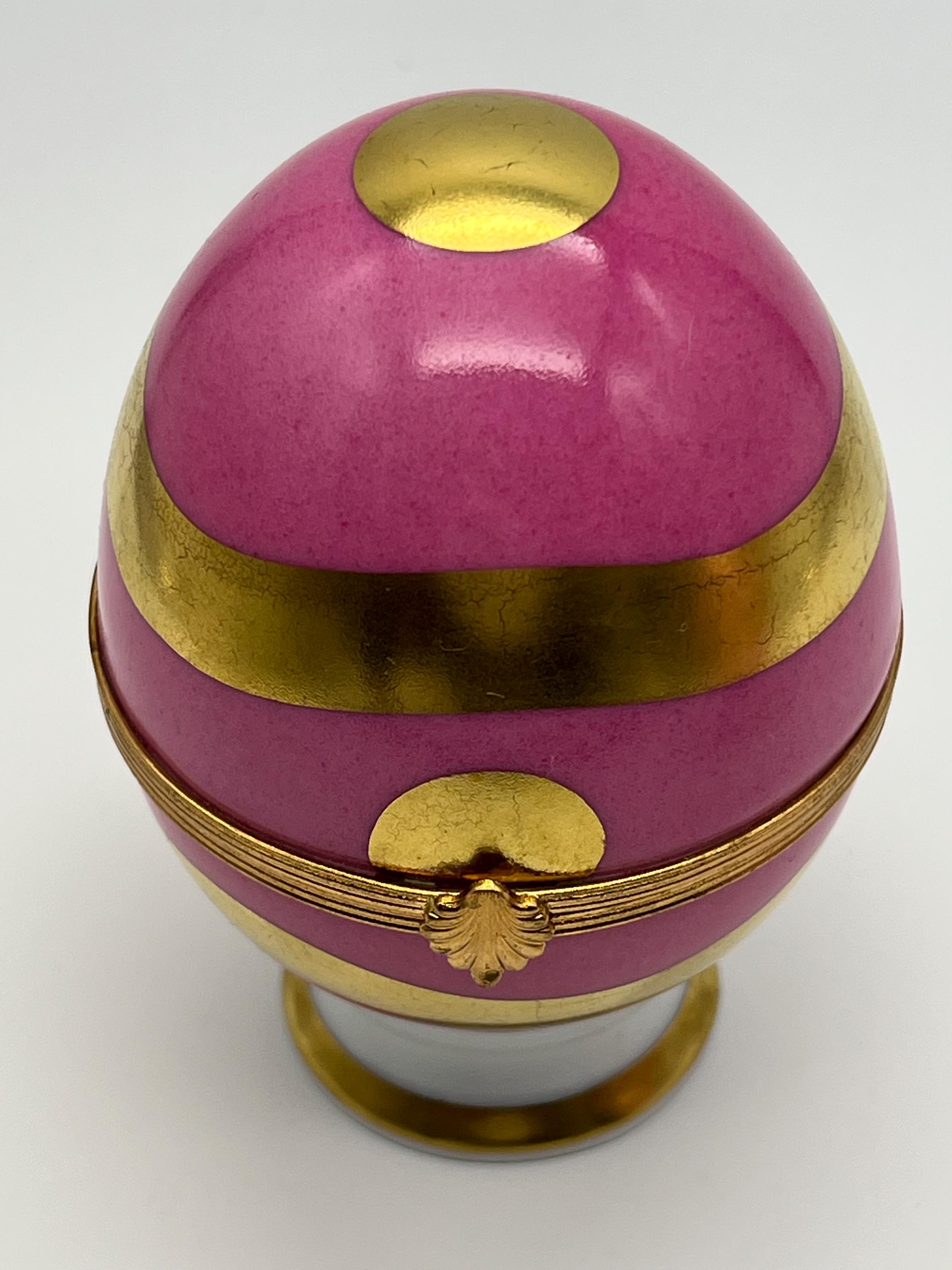 Vintage Limoges Raynaud Egg Trinket Box – Pink & Gold Porcelain