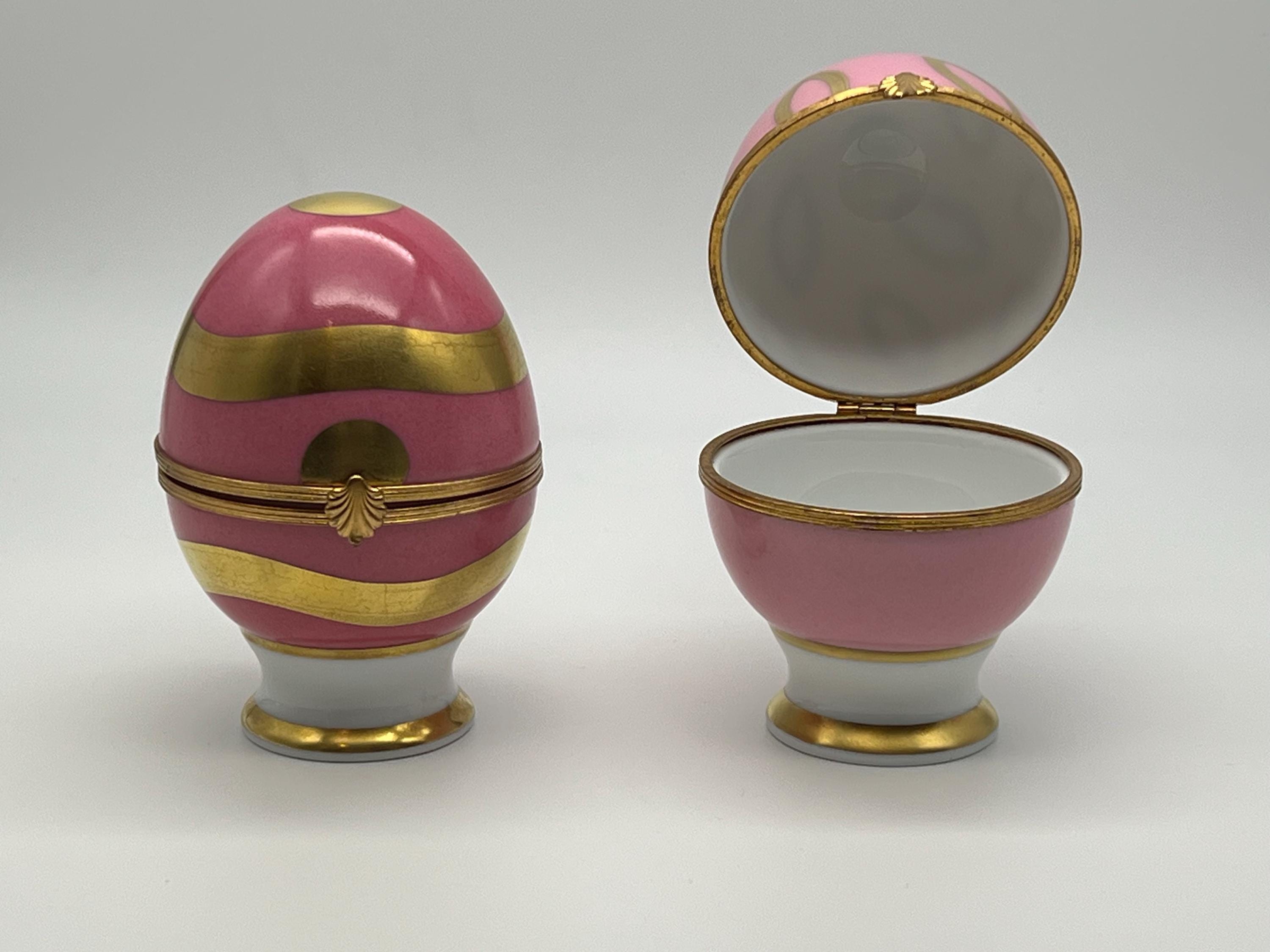Vintage Limoges Raynaud Egg Trinket Box – Pink & Gold Porcelain