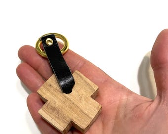 Handmade wooden and leather keychain - black, elegant, Valentine's Day gift