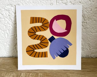 Original paper collage, artwork made from paper cutouts, image made from paper cutouts with flowers, paper art, abstract original art, still life