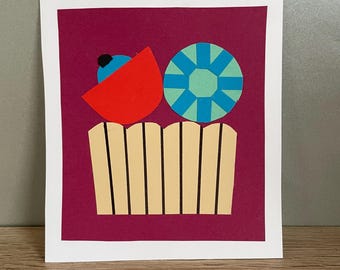 Original paper collage, artwork made from paper cuts, picture, paper cut with flowers, paper art, abstract original art, still life