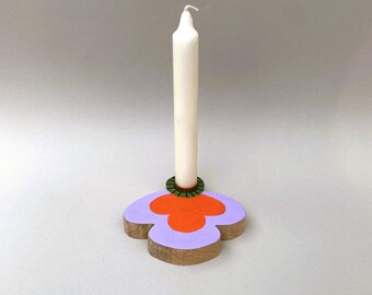 Unique handmade wooden candle holder, candlestick, in boho-retro design, as a gift, with acrylic paints, table decoration