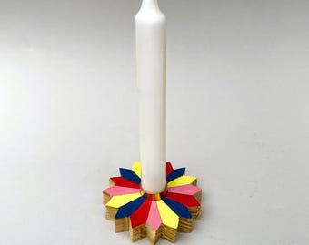 Unique handmade star-shaped candle holder, dopamine trend, as table decoration, with acrylic paints