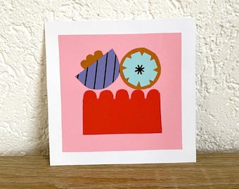 Collage di carta originale con fiori, opera d'arte astratta realizzata su carta, arte astratta originale su carta, natura morta