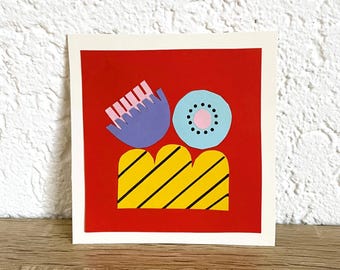 Original paper collage, artwork made from paper cutouts, image made from paper cutouts with flowers, paper art, original abstract art, still life
