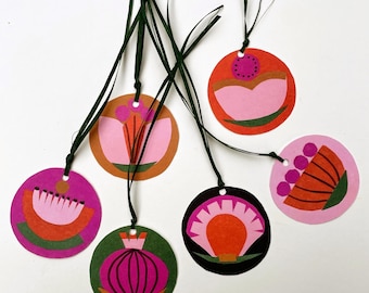 Paper gift tags, package tags, set of 6, gift wrapping, birthday, labels