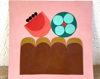 Original paper collage with abstract flowers, acrylic painting with flowers, paper art, original abstract art, still life, acrylic painting