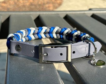 Handmade Braided Dog Collar | Royal Blue, Gray, & White | Customize Colors