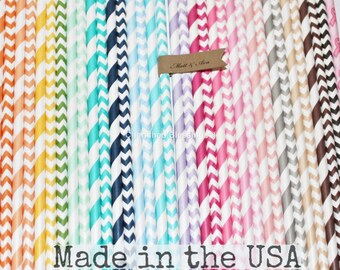 Paper Straws, You Pick Colors, Stripe Paper Straws Chevron Paper Straws Wedding Baby Shower Party Supplies, Straws, Paper Goods, Made in USA