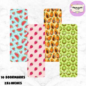 10 Printable Bookmarks - Fruit Themed - Book Accessories -  Cute Designs - PDF Download - Digital Product -Fun and Colourful Bookmarks