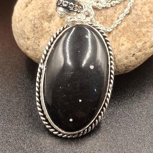 Black Onyx Oval Pendant Handmade Sterling Silver Necklace Elegant Black Gemstone Pendant in 925 Silver Setting Boho Black Stone Necklace