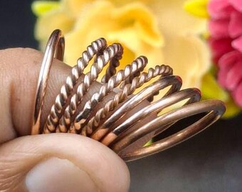 Handgemachte Kupfer Ringe Set: Rustikaler Boho Schmuck