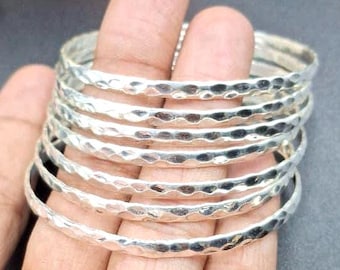 Hammered Sterling Silver Bangle Set - Stackable Handmade Bracelets