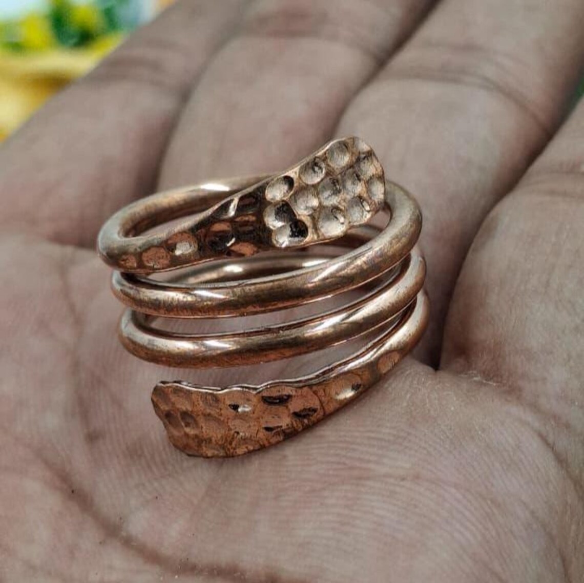 Hammered Copper Wrap Ring – Adjustable Rustic Spiral Jewelry - Etsy