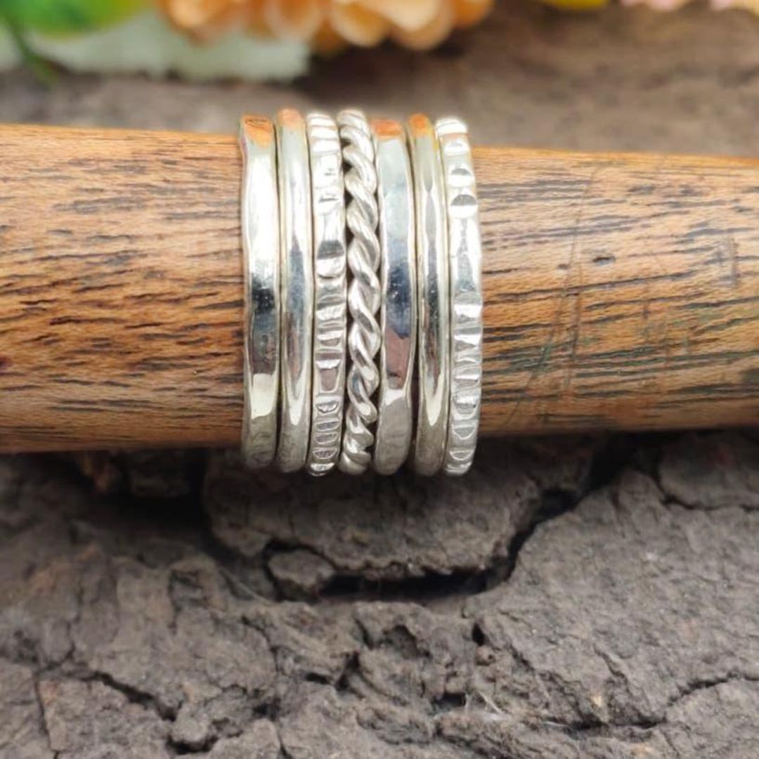 925 Sterling Silver Stacking Rings – Textured Thin Band Set - Etsy