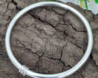 Handmade Sterling Silver Bangle: Minimalist Solid Round Bracelet