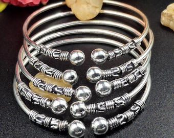 Handmade Bangles Set of 5 Bracelet ,Thick Sterling Silver Bangle Set: Adjustable Boho Style