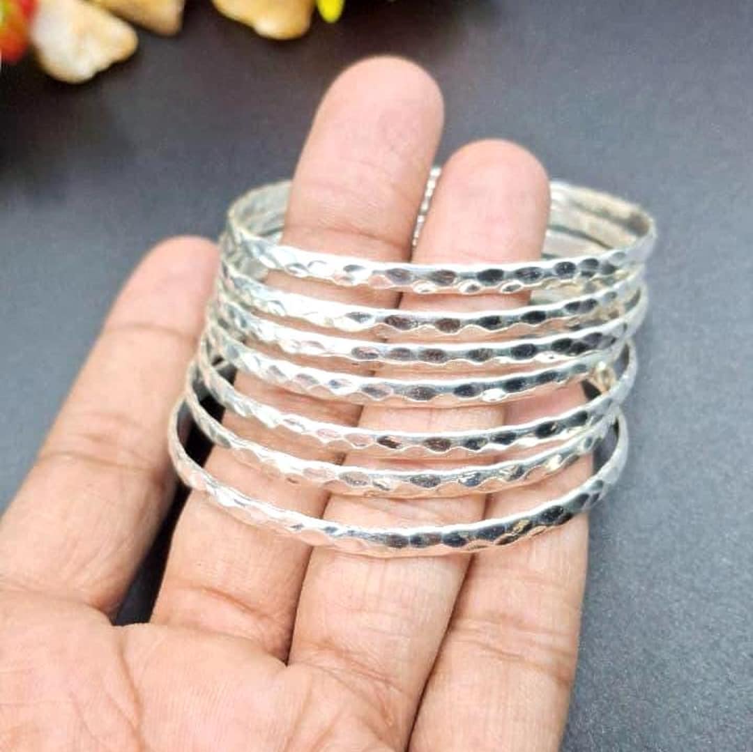 Hammered Sterling Silver Bangle Set - Stackable Handmade Bracelets