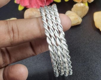 Gedraaide sterlingzilveren armband set van 4 - stapelbare 925 zilveren armbanden