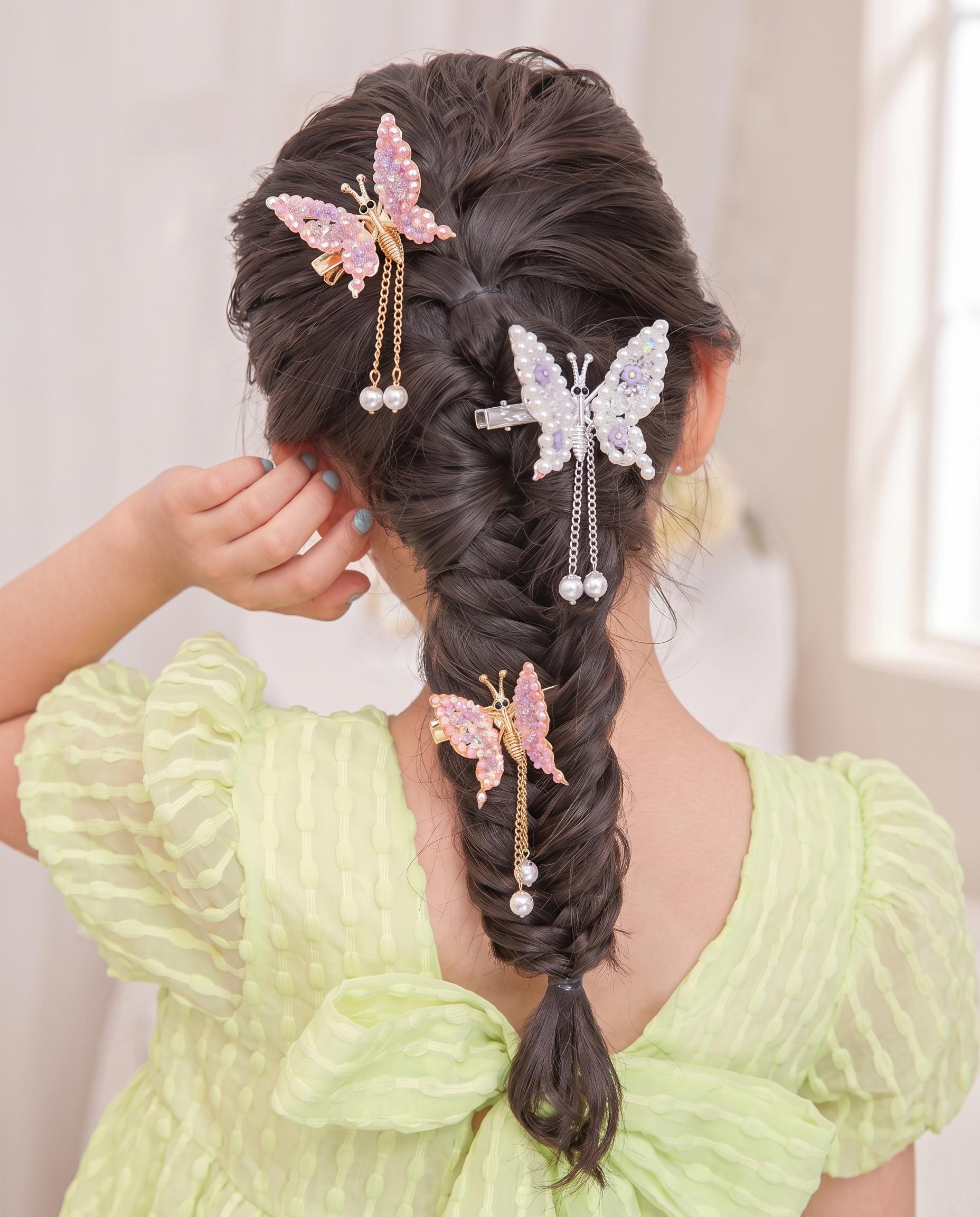 Purple Embroidered Butterfly Hair Claw Clip, Tassel Alloy Hollow Flower Pendant Amazon.com : Butterfly Hair Clips Penta Angel 6Pcs Lace  main image 2