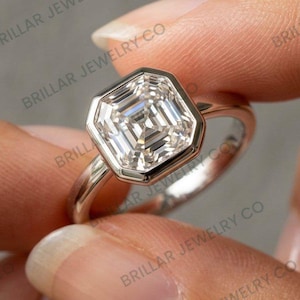 1 CT Asscher Cut Moissanite Engagement Ring, Solitaire Diamond Bezel Set Wedding Ring, Minimalist Statement Ring, Anniversary Gift For Women