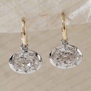 Georgian Button Back Setting Earrings, Oval Cut Moissanite Diamond Gypset Hoop Earring, Victorian Drop Earring, Antique Vintage Earrings