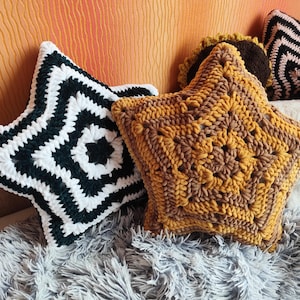 Custom star-shaped crochet throw pillow