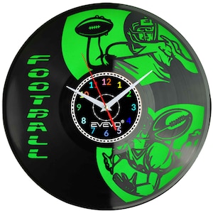 American Football Wall Clock • Glow in the Dark Vinyl Record Clock • Sports Fan Gift • Game Room Decor • Fluorescent Background