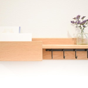 Solid White Oak Entryway and Wall Organizer with Mail Holder, Shelf, and Key Hooks - Made to Order