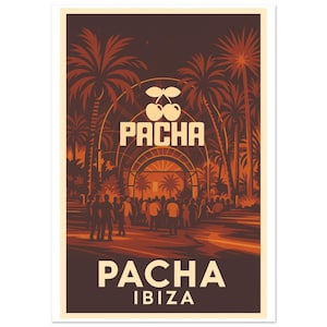 Póster de Pacha Ibiza - Solo 100 unidades disponibles. Arte vintage de club, arte mural balear, decoración icónica de discotecas.