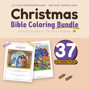 Christmas Bible Coloring Bundle: Advent Countdown + The First Christmas Nativity Coloring Pages, Printable PDF for Kids, Sunday School