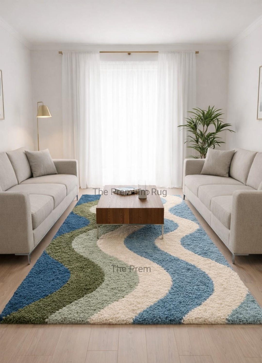 Hand Tufted Wool Runner Rug, Wavy Blue Design - Etsy