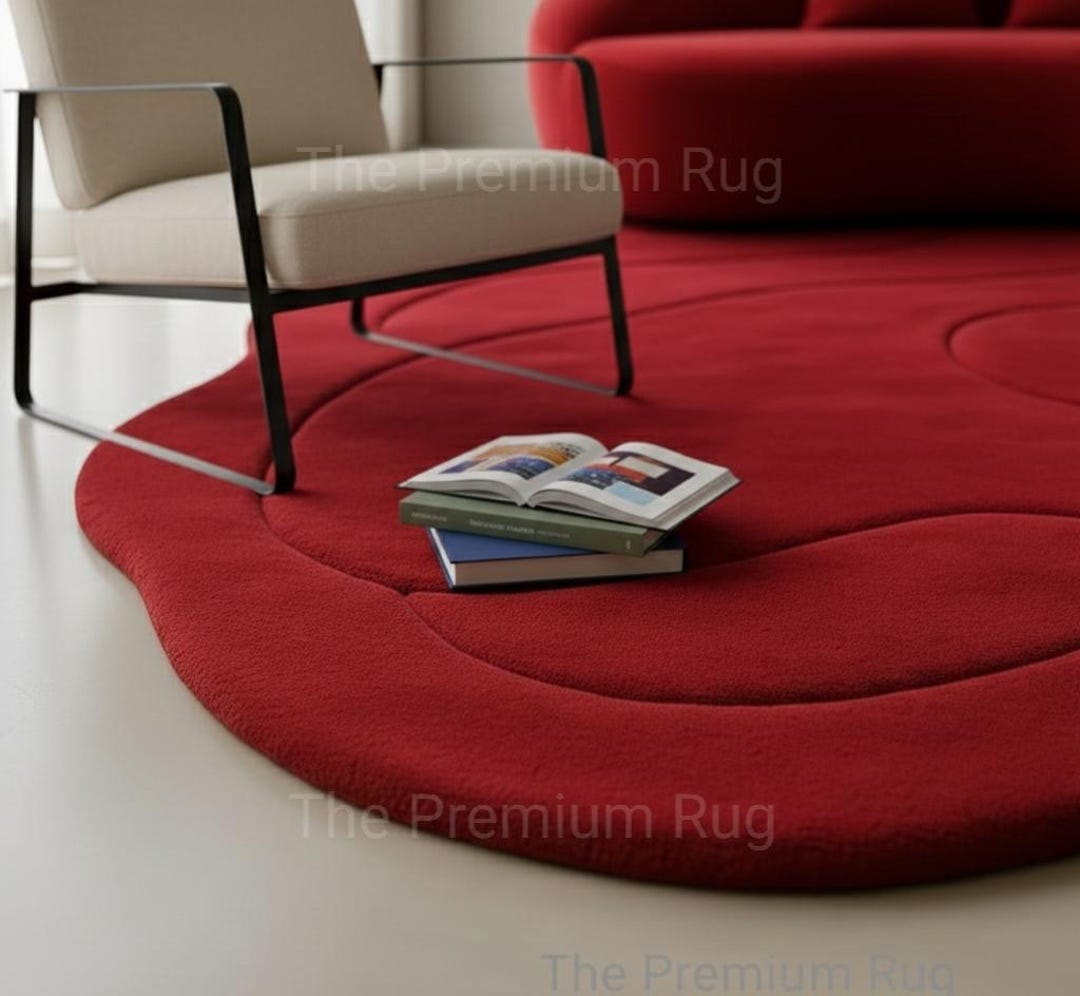 Modern Red Abstract Wave Hand-tufted Wool Area Rug. 5X8, 6X9, 8X10 ...