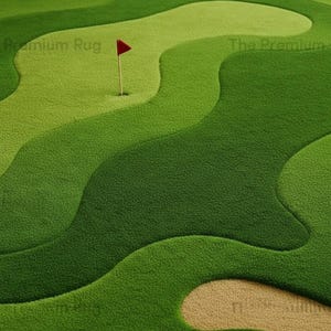 Dywan wełniany, ręcznie tkany, abstrakcyjny, z motywem pola golfowego w kolorze zielonym | Dywan do salonu. zdjęcie 3