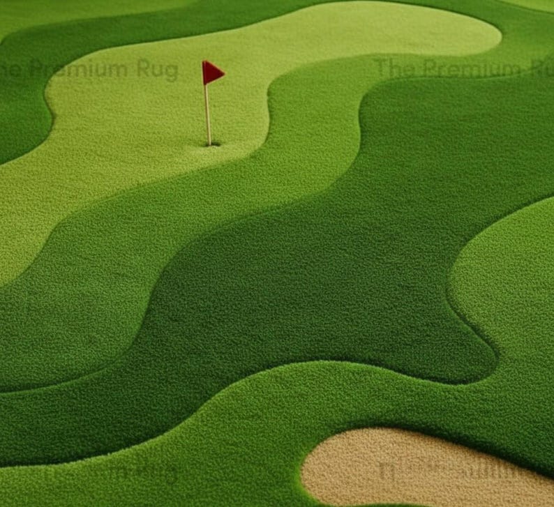 Dywan wełniany, ręcznie tkany, abstrakcyjny, z motywem pola golfowego w kolorze zielonym | Dywan do salonu. zdjęcie 3