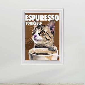 Espresso Cat Art Print: Funny Coffee Lover Kitchen Decor