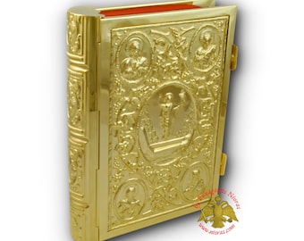 Holy Gospel Metal Cover Orthodox Church Vine Design Gold Plated With English Text Book